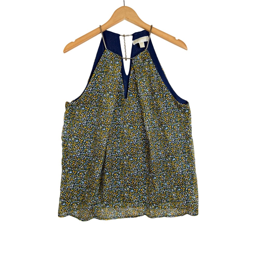 Michael Kors Ditsy Floral Print Halter Neck Sleeveless Blouse size Large Yellow